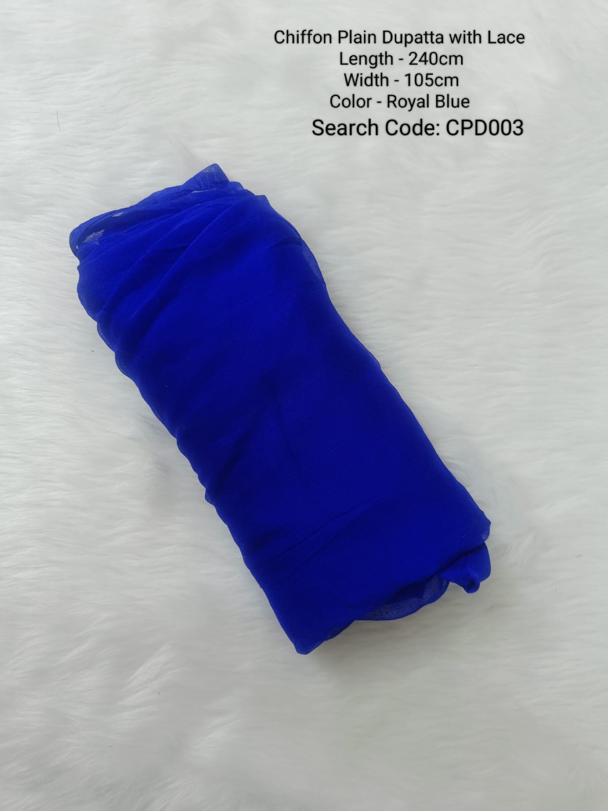 Royal Blue Chiffon Plain Dupatta With Lace - CPD003