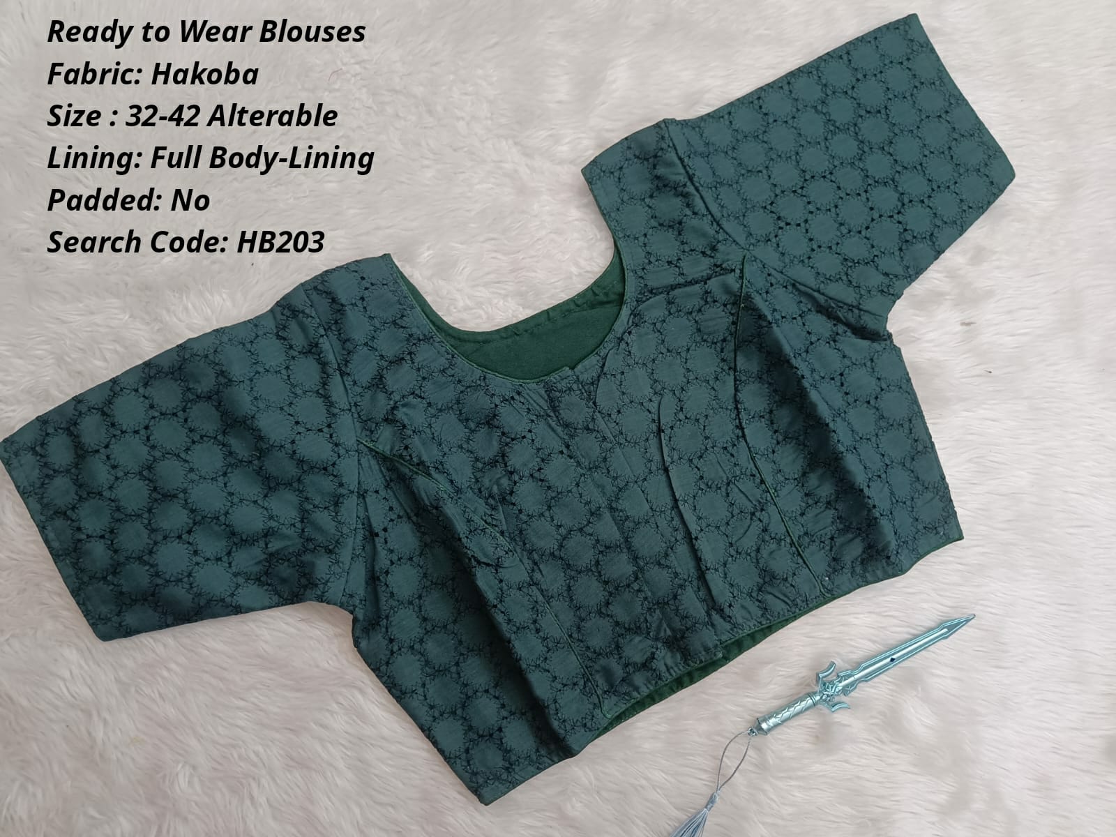 Bottle Green  Hakoba Princess Cut Ready to Wear Blouse - HB203