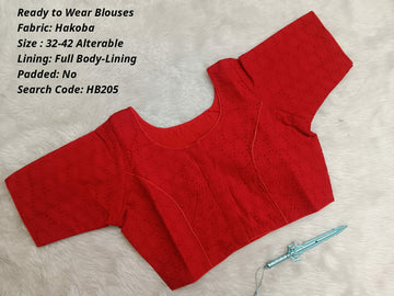 Red  Hakoba Princess Cut Ready to Wear Blouse - HB205