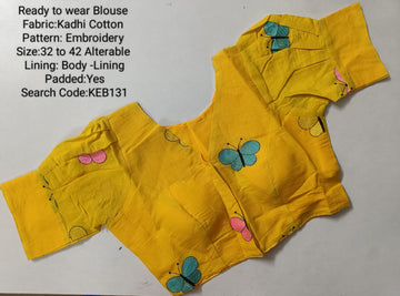 Yellow Khadi Princess Cut Ready to Wear Blouse -KEB131