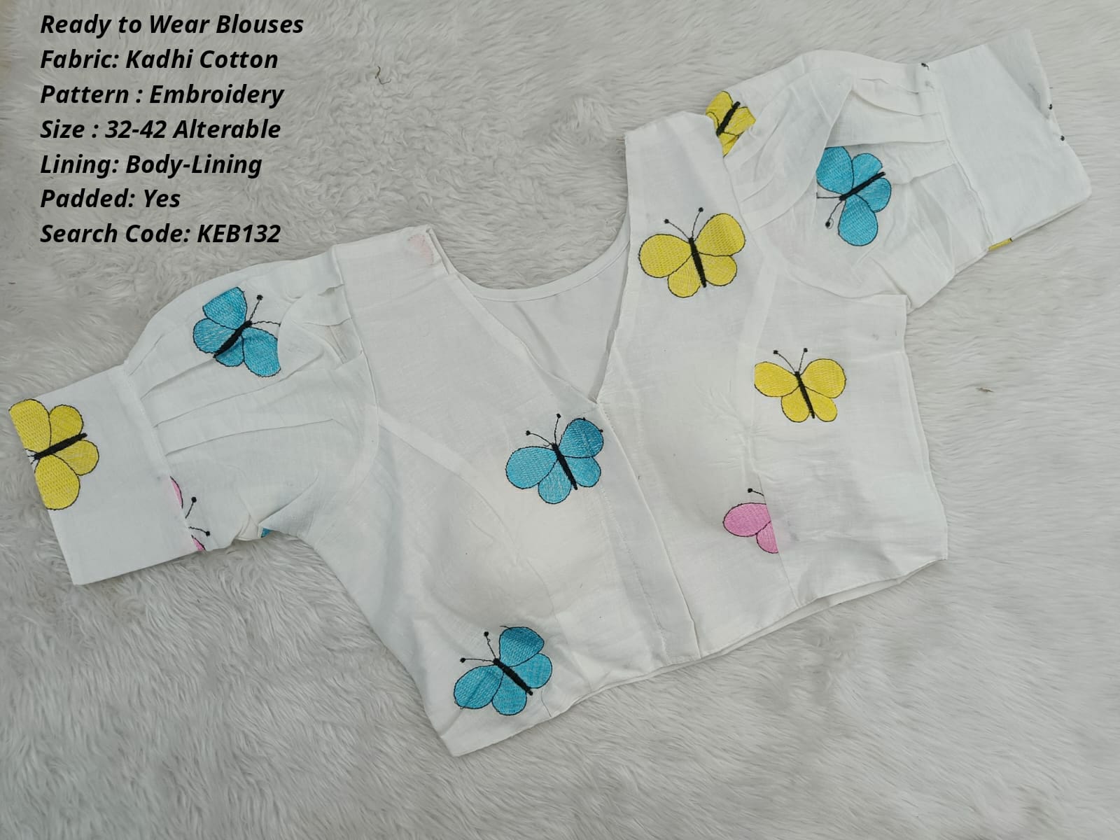 White Khadi Princess Cut Ready to Wear Blouse -KEB132