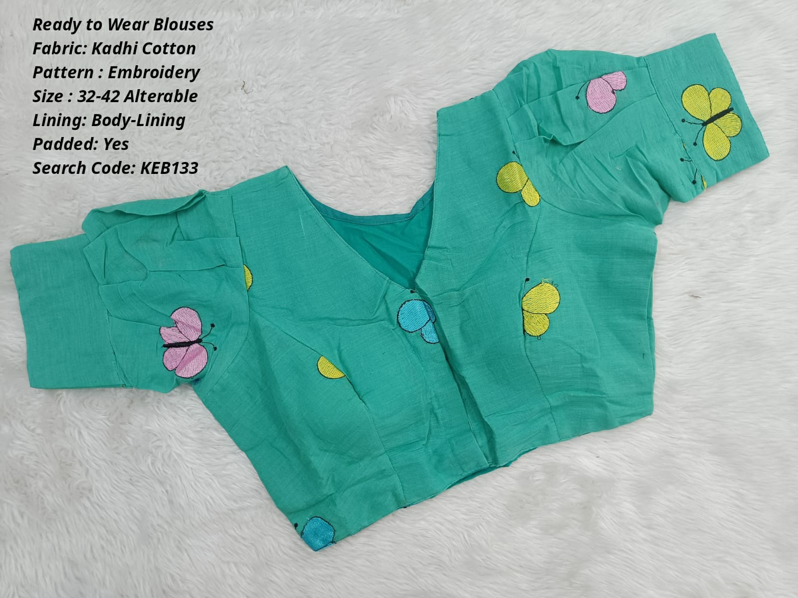 Teal Khadi Princess Cut Ready to Wear Blouse -KEB133