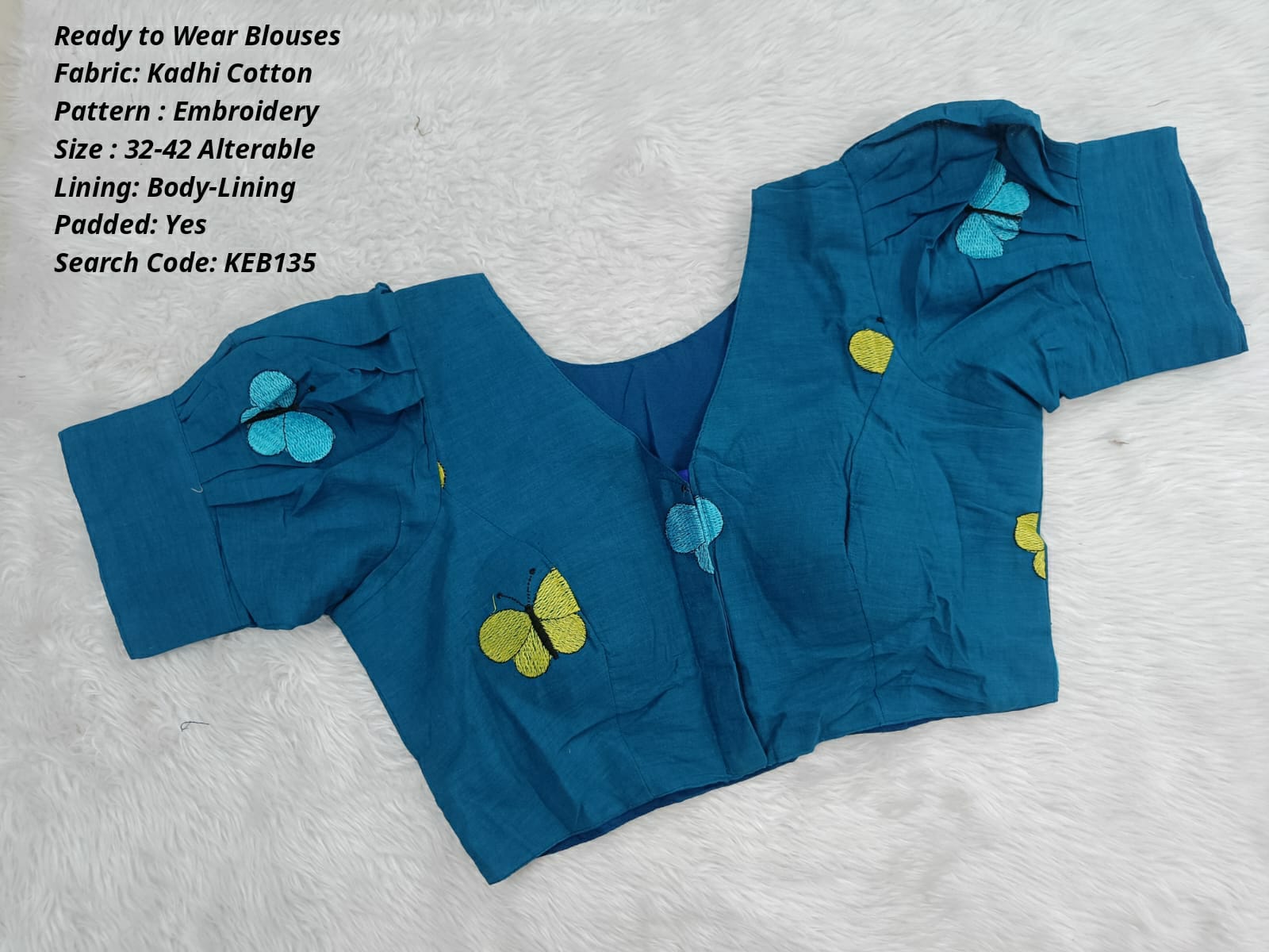 Peacock Blue  Khadi Princess Cut Ready to Wear Blouse -KEB135