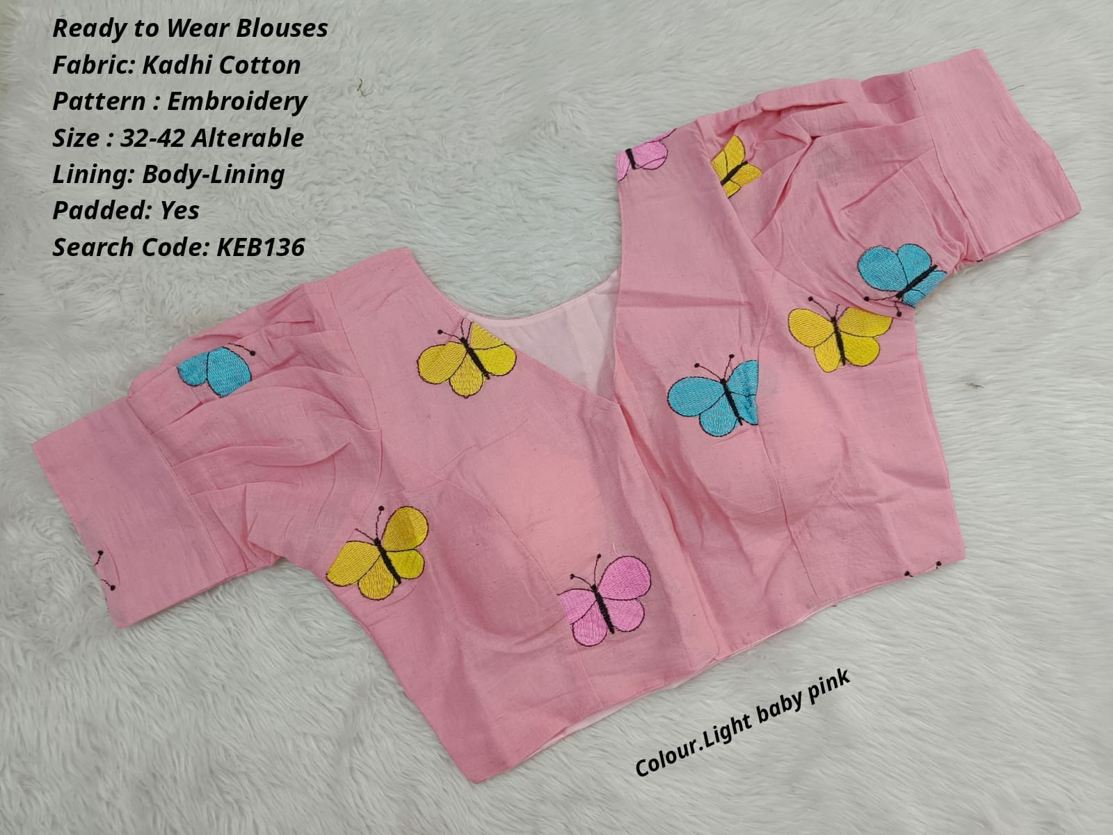 Light Baby Pink Khadi Princess Cut Ready to Wear Blouse -KEB136