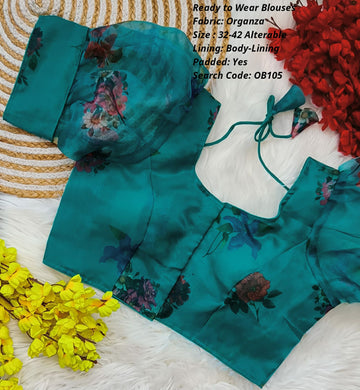 Teal Green Organza Princess Cut Ready to Wear Blouse - OB105