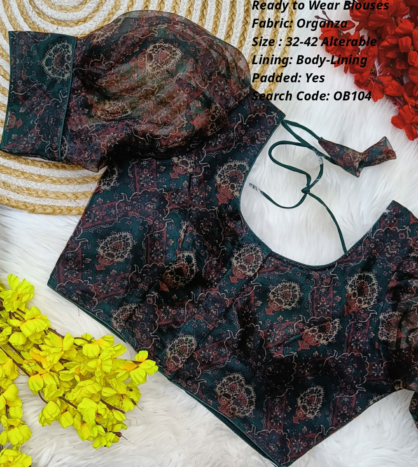 Bottle Green  Organza Princess Cut Ready to Wear Blouse - OB104