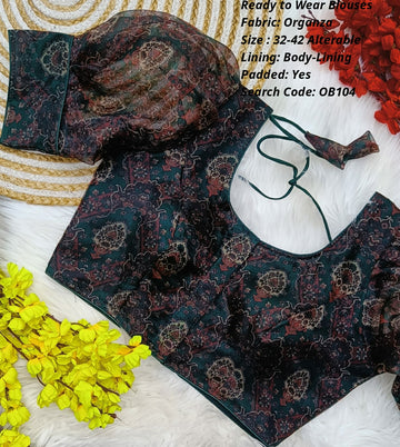 Bottle Green  Organza Princess Cut Ready to Wear Blouse - OB104