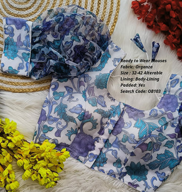 Lavender White Organza Princess Cut Ready to Wear Blouse - OB103