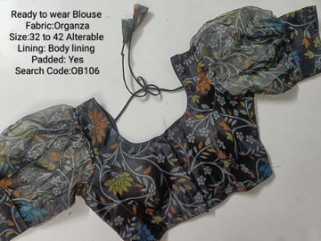 Black Organza Princess Cut Ready to Wear Blouse - OB106