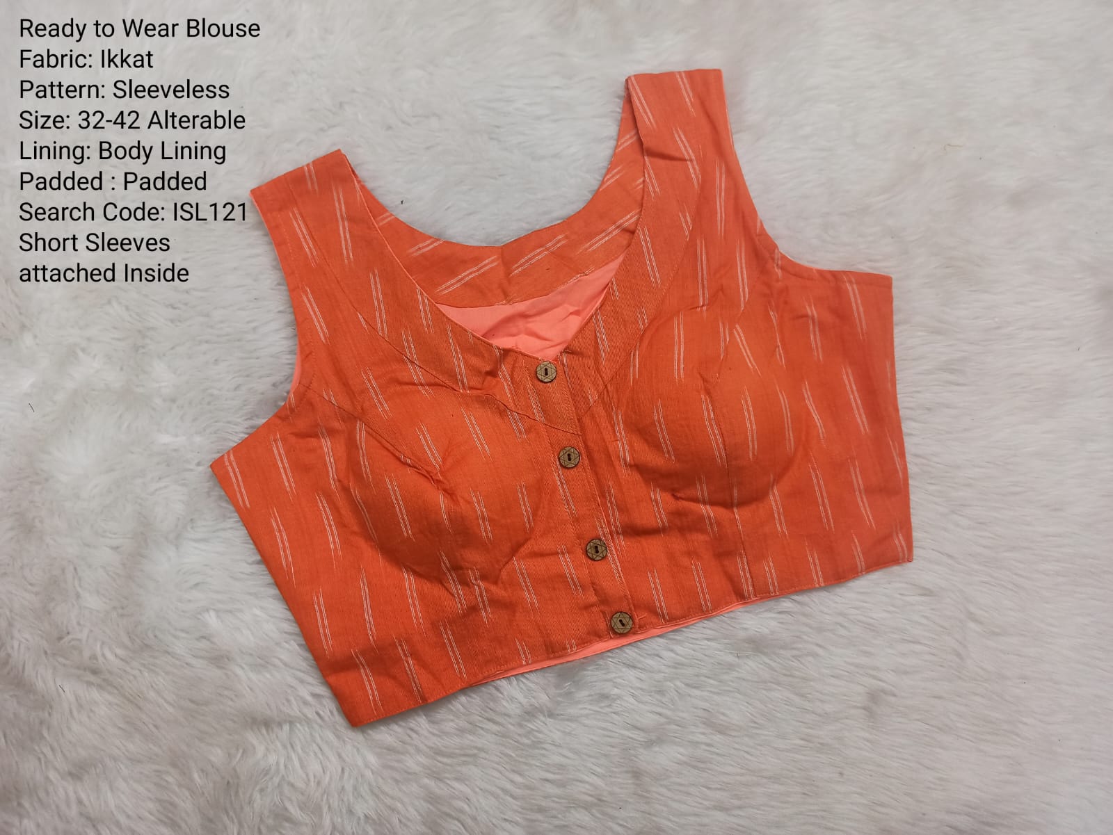 Orange Ikkat High Neck Princess Cut Ready to Wear Blouse - ISL121
