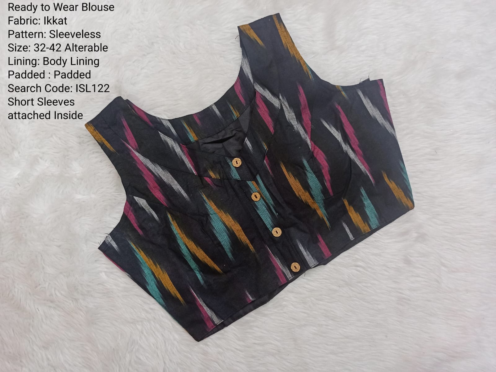 Black Ikkat High Neck Princess Cut Ready to Wear Blouse - ISL122