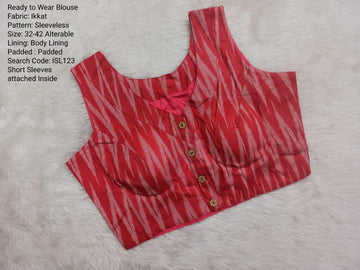Red Ikkat High Neck Princess Cut Ready to Wear Blouse - ISL123