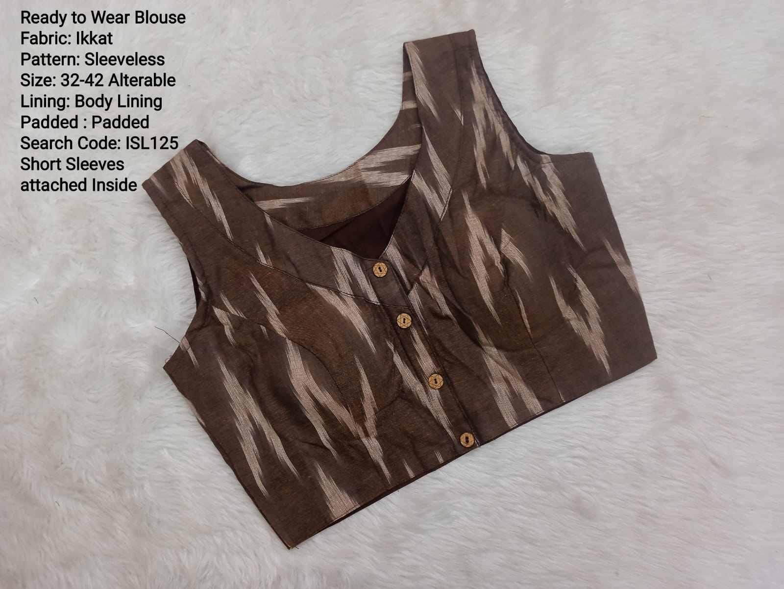 Brown Ikkat High Neck Princess Cut Ready to Wear Blouse - ISL125