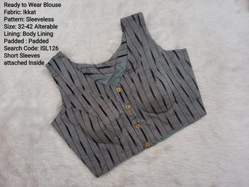 Grey Ikkat High Neck Princess Cut Ready to Wear Blouse - ISL126
