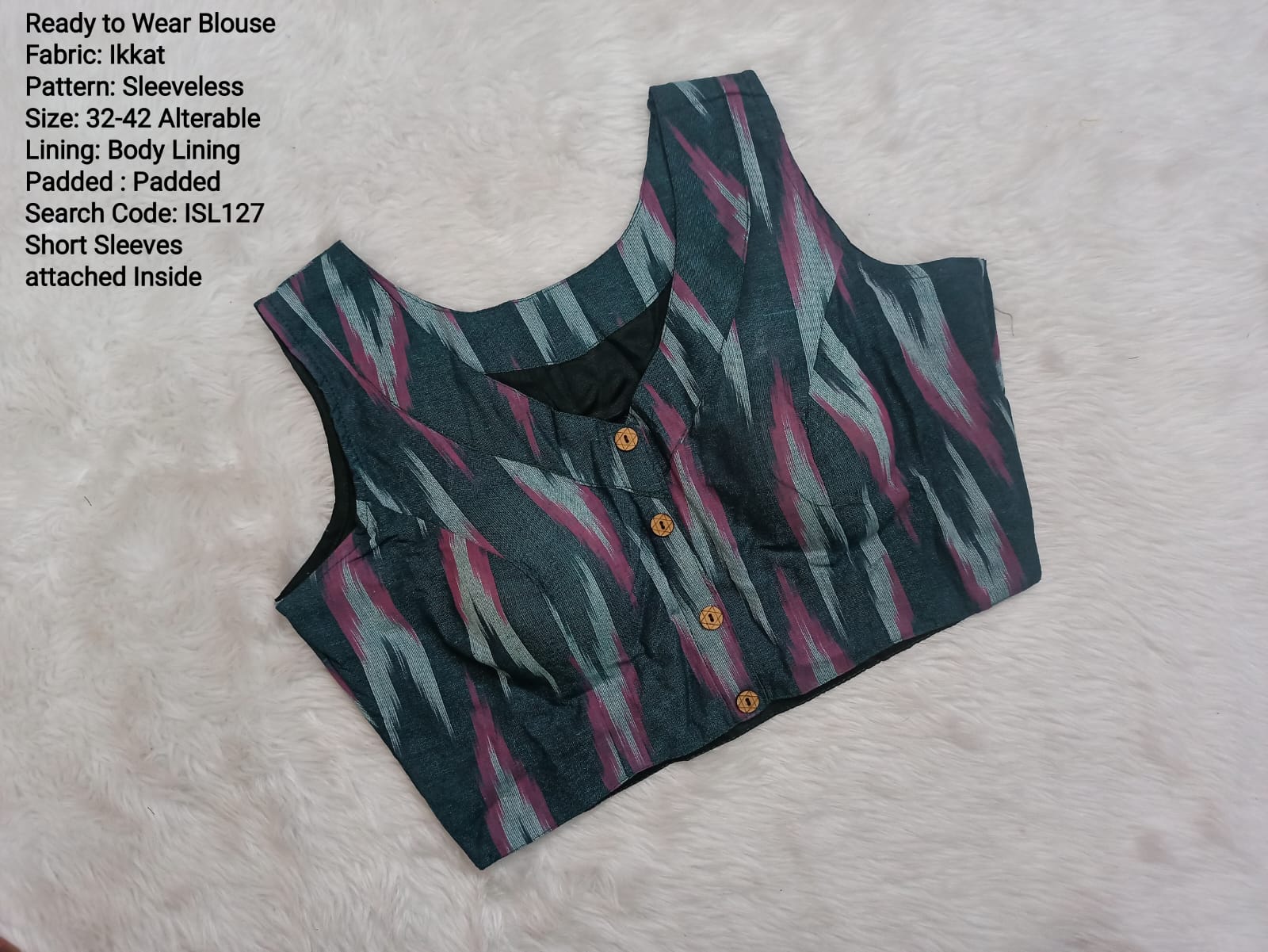 Bottle Green Ikkat High Neck Princess Cut Ready to Wear Blouse - ISL127