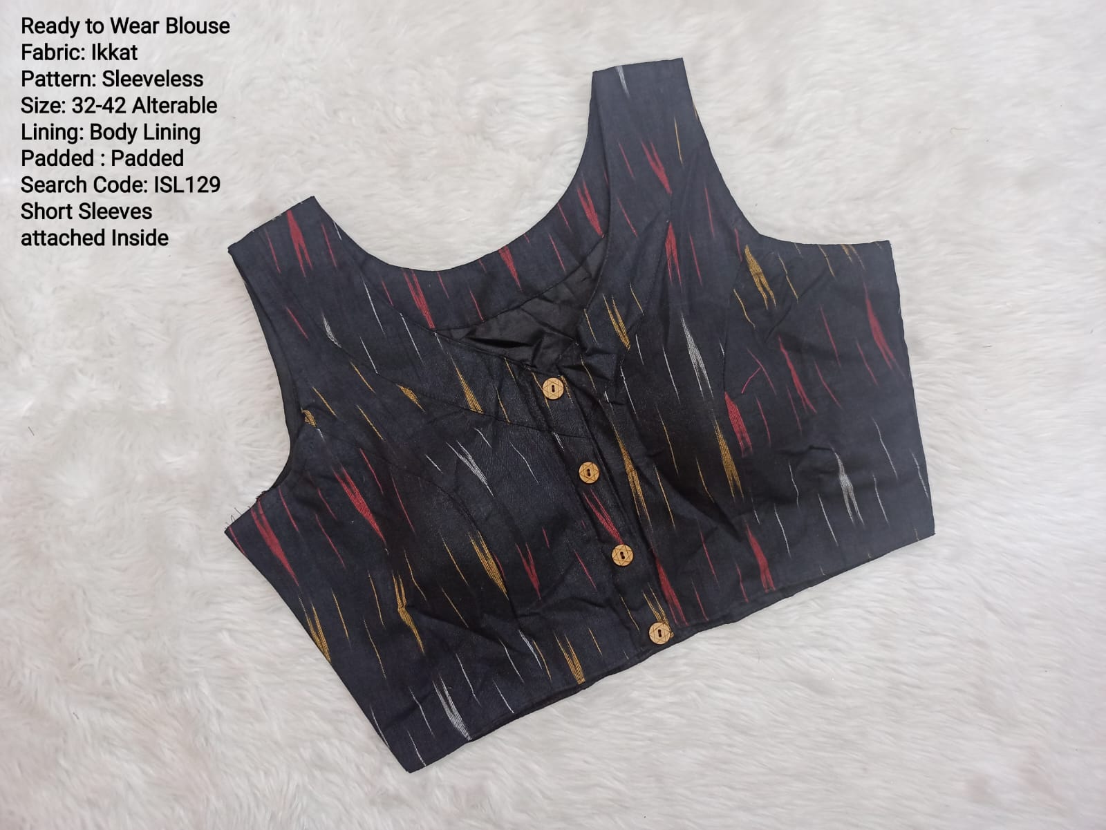 Black Ikkat High Neck Princess Cut Ready to Wear Blouse - ISL129