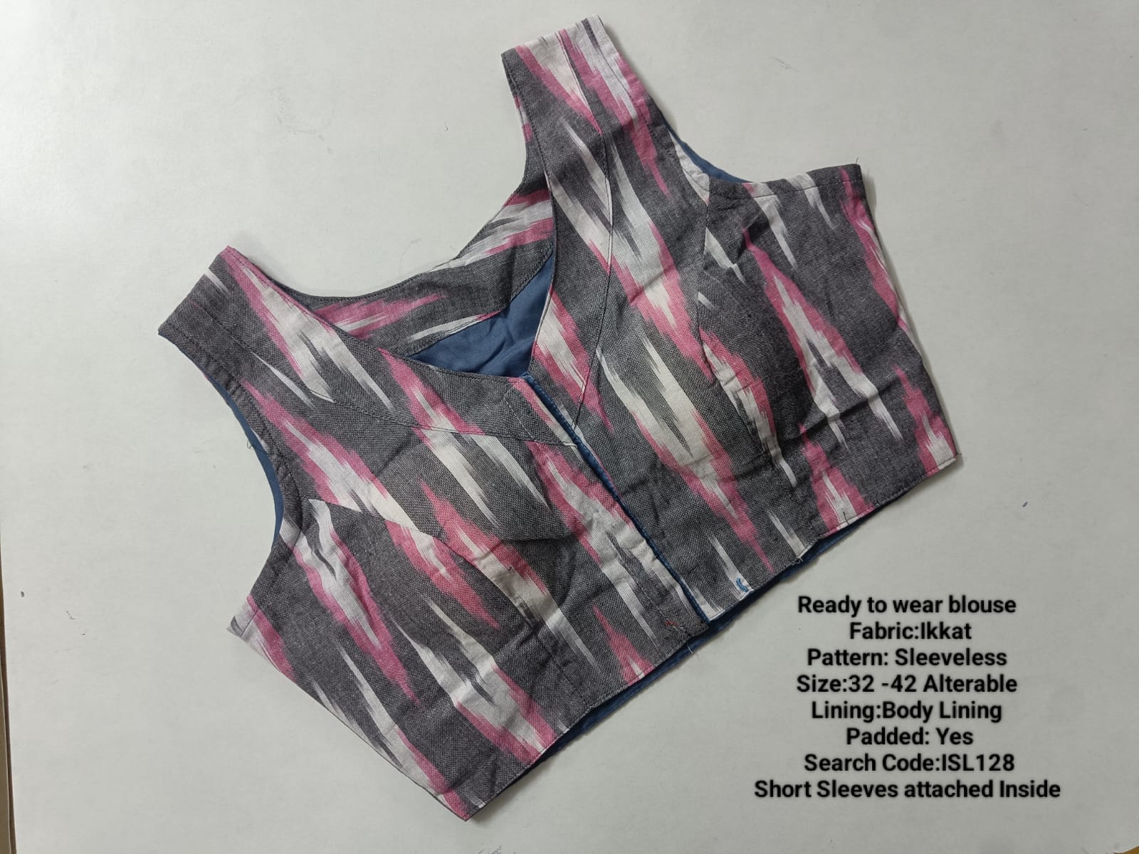 Grey With Pink Ikkat High Neck Princess Cut Ready to Wear Blouse - ISL128