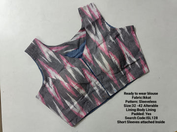 Grey With Pink Ikkat High Neck Princess Cut Ready to Wear Blouse - ISL128