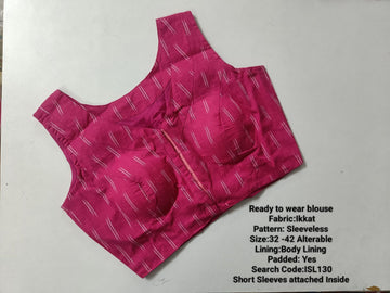 Pink Ikkat High Neck Princess Cut Ready to Wear Blouse - ISL130