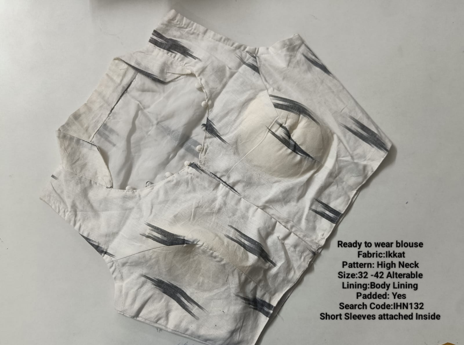 White Ikkat High Neck with Collar Princess Cut Ready to Wear Blouse - IHN132