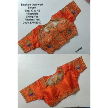 Orange Silk Cotton Aari work Machine Embroidery Bridal Blouse - EAWB017
