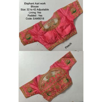 Peach Silk Cotton Aari work Machine Embroidery Bridal Blouse - EAWB018
