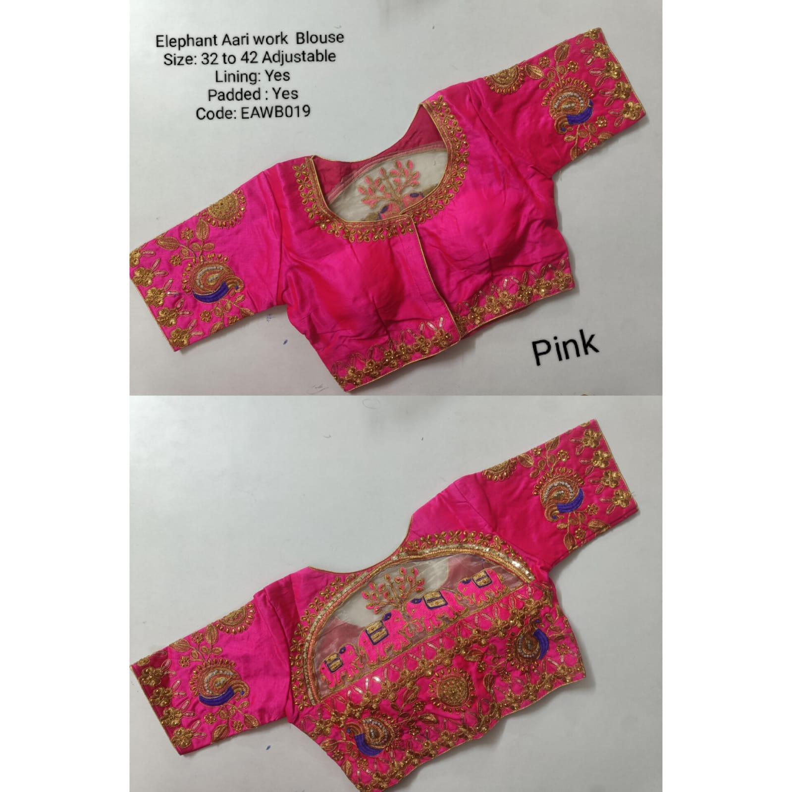 Pink Silk Cotton Aari work Machine Embroidery Bridal Blouse - EAWB019