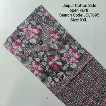 Grey Jaipur Cotton Side Open Kurti Top Only Collection -JCLT695