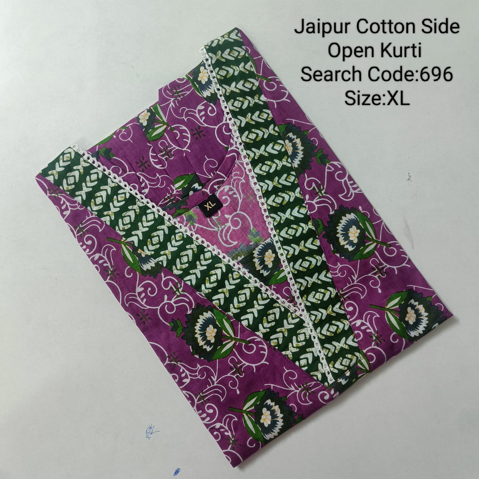 Purple Jaipur Cotton Side Open Kurti Top Only Collection -696