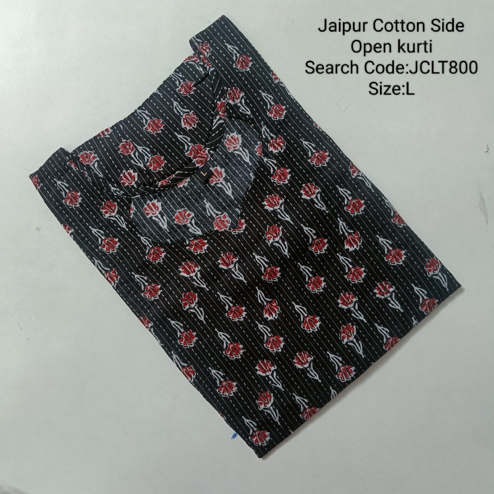 Black Jaipur Cotton Side Open Kurti Top Only Collection -JCLT800