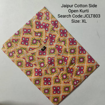 Yellow Jaipur Cotton Side Open Kurti Top Only Collection -JCLT803