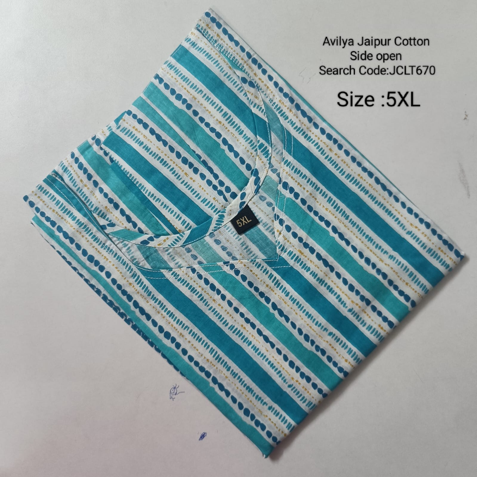 Blue Jaipur Cotton Side Open Kurti Top Only Collection -JCLT670