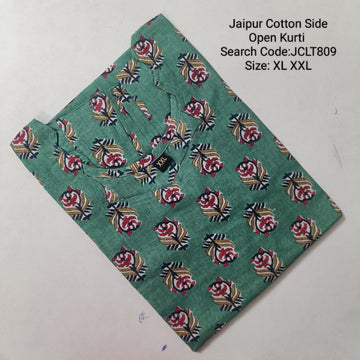 Green Jaipur Cotton Side Open Kurti Top Only Collection -JCLT809