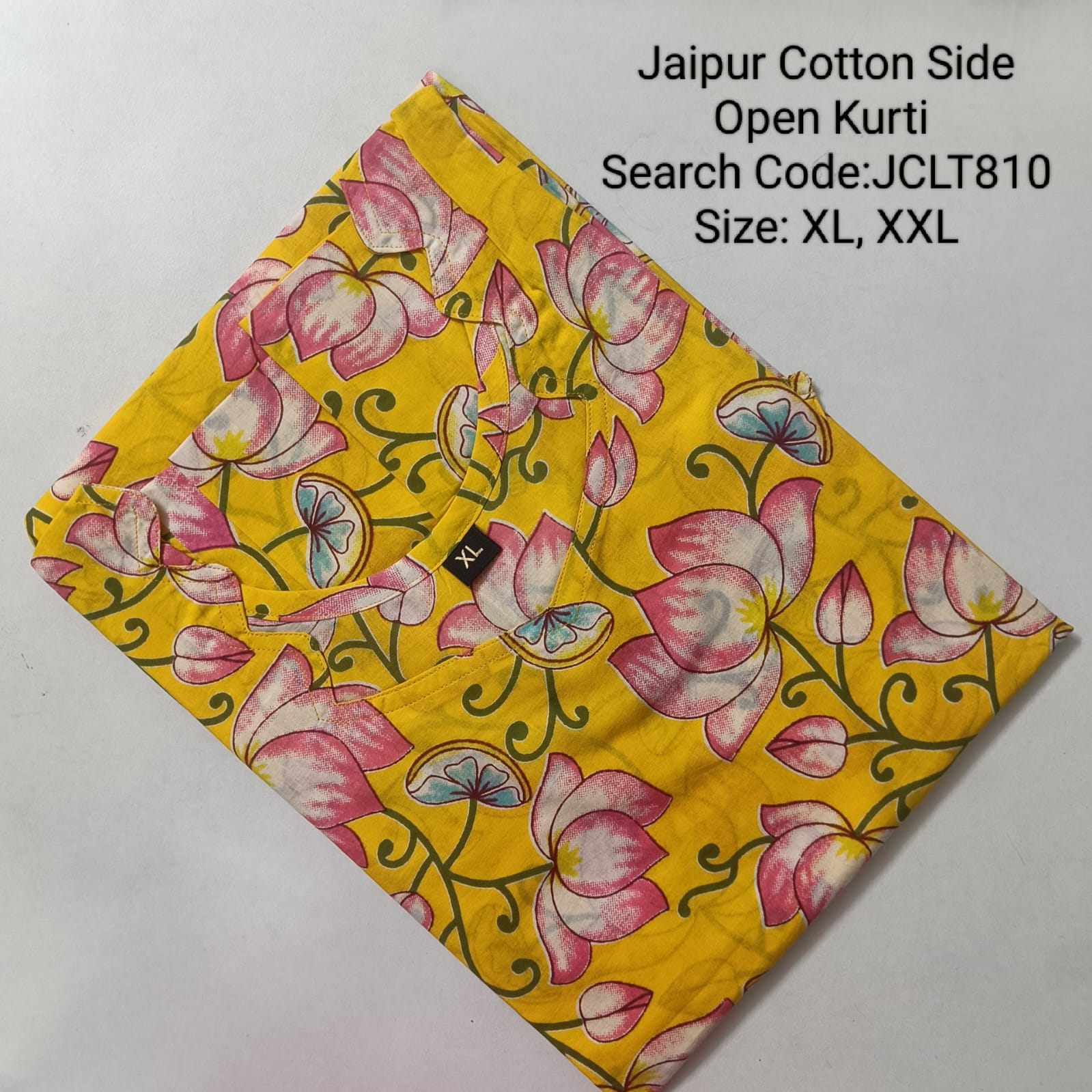 Yellow Jaipur Cotton Side Open Kurti Top Only Collection -JCLT810