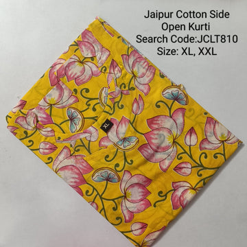 Yellow Jaipur Cotton Side Open Kurti Top Only Collection -JCLT810
