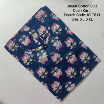 Ink Blue Jaipur Cotton Side Open Kurti Top Only Collection -JCLT811