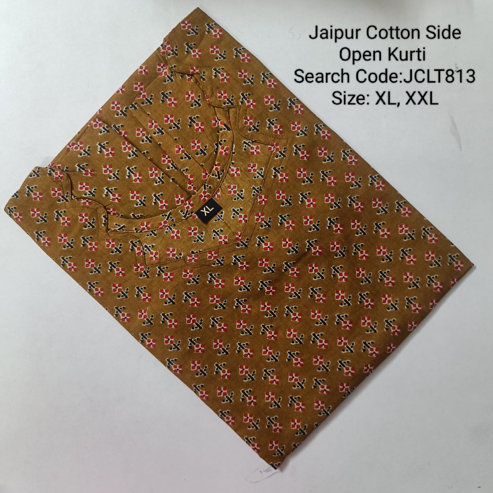 Mustard Jaipur Cotton Side Open Kurti Top Only Collection -JCLT813