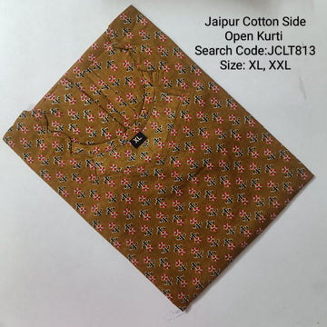 Mustard Jaipur Cotton Side Open Kurti Top Only Collection -JCLT813