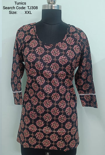 Black Jaipur Cotton Tunics / Peplum Tops -TJ308