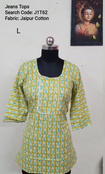 Yellow Jaipur Cotton Tunics / Peplum Tops -J1T62