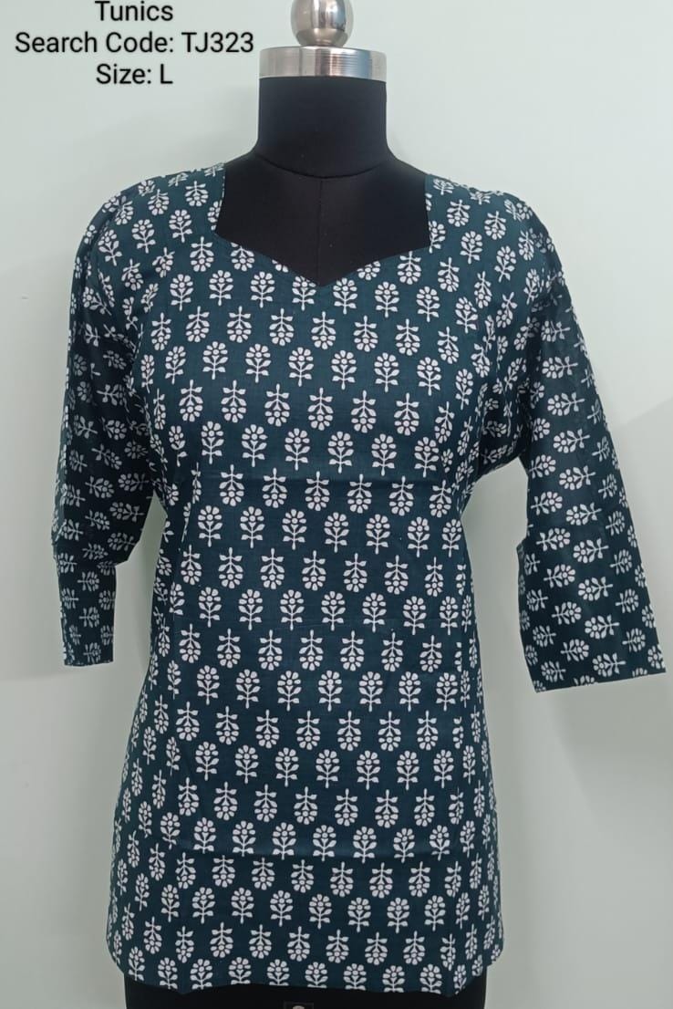 Bottle Green Jaipur Cotton Tunics / Peplum Tops -TJ323