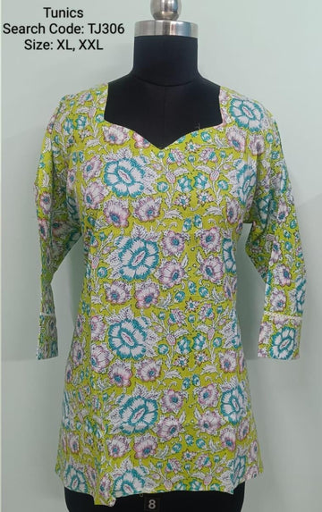 Pista Green Jaipur Cotton Tunics / Peplum Tops -TJ306