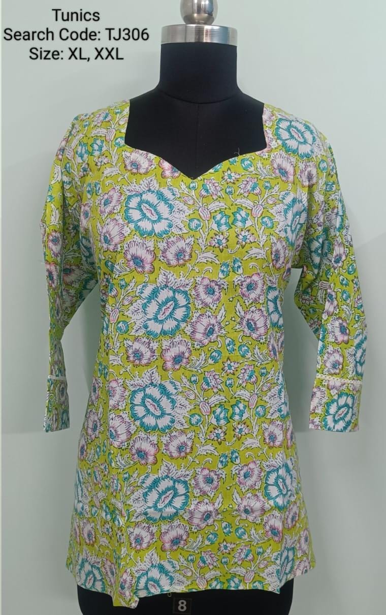 Pista Green Jaipur Cotton Tunics / Peplum Tops -TJ306