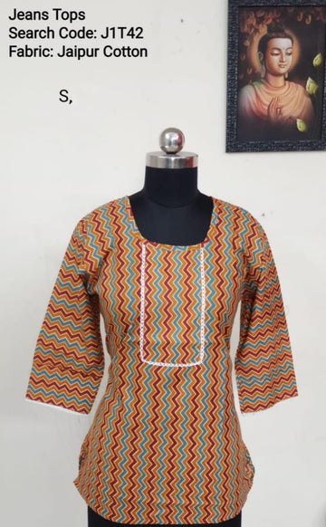 Brown Jaipur Cotton Tunics / Peplum Tops -J1T42