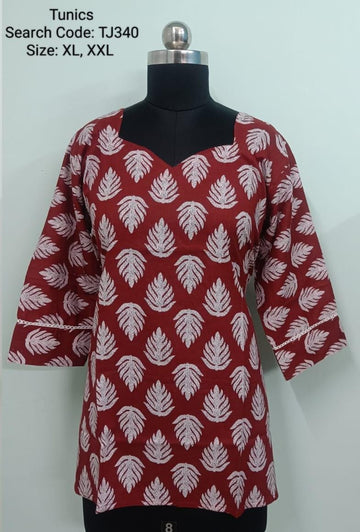 Red Jaipur Cotton Tunics / Peplum Tops - TJ340