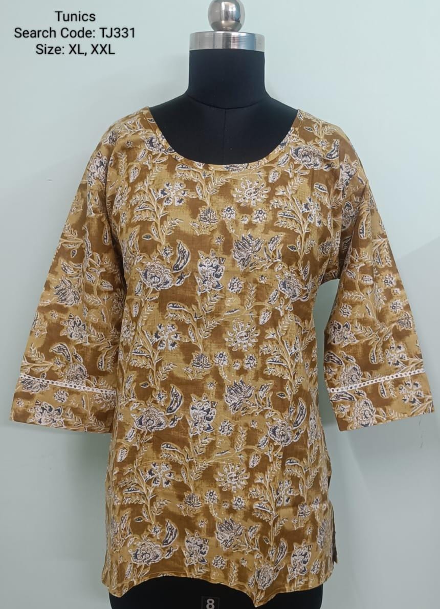 Mustard Jaipur Cotton Tunics / Peplum Tops - TJ331