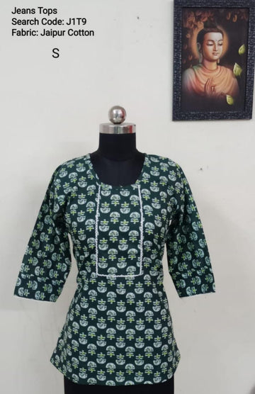 Bottle Green Jaipur Cotton Tunics / Peplum Tops -J1T9