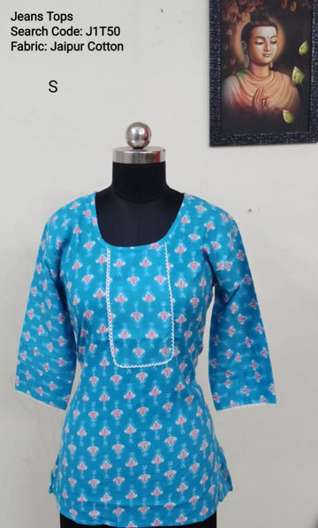 Sky Blue Jaipur Cotton Tunics / Peplum Tops -J1T50