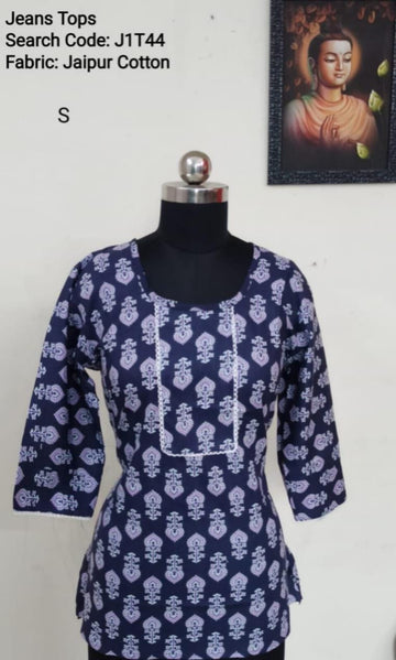 Ink Blue Jaipur Cotton Tunics / Peplum Tops -J1T44