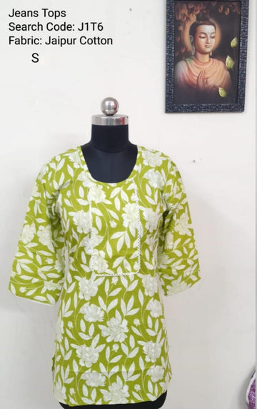 Green Jaipur Cotton Tunics / Peplum Tops -J1T6